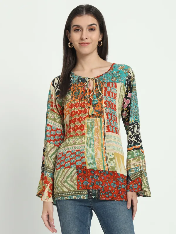 VELDRESS,FULL_SLEEVES_pleats_at_front_,doori_at_neck_,round_neck_PRINTED_TOP