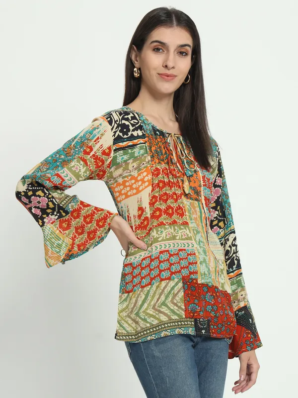VELDRESS,FULL_SLEEVES_pleats_at_front_,doori_at_neck_,round_neck_PRINTED_TOP