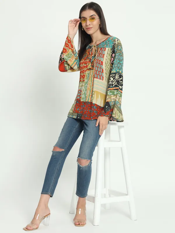 VELDRESS,FULL_SLEEVES_pleats_at_front_,doori_at_neck_,round_neck_PRINTED_TOP