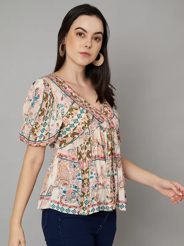 placement_print_pink_half_sleeves_top_v_neck