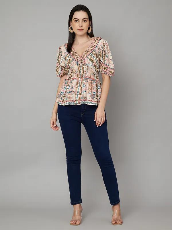 placement_print_pink_half_sleeves_top_v_neck