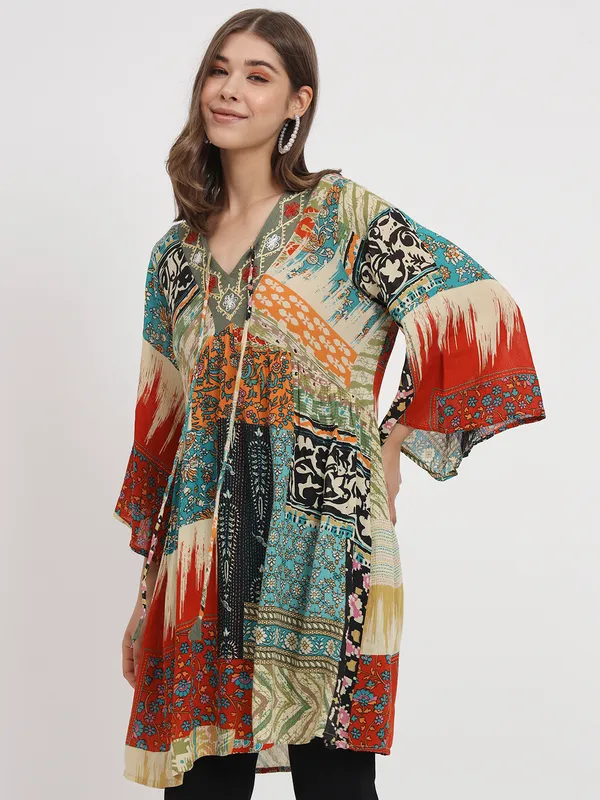 Floral_Printed_Casual_Stylish_Longline_Top_For_Women_Short_Kurta_Kimono