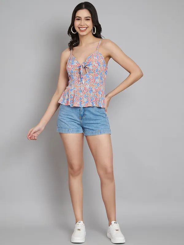 Multicolor_Women_Ladies_Printed_Single_Strip_Sleeve_Top_Beachwear_Summer_Wear