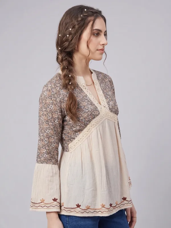 PERFECT_FOR_REGULAR_AND_PLUS_SIZE_WOMEN/GIRLS_TOP_BLACK_COLORED_V_NECK_crochet_lace_embroidered_bell_full_sleeves_top_FIT&_FLARED_TOP