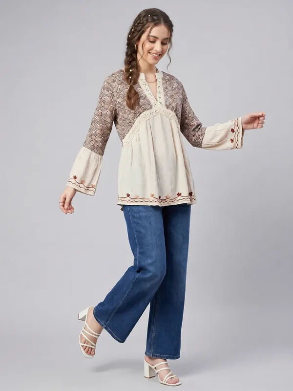 PERFECT_FOR_REGULAR_AND_PLUS_SIZE_WOMEN/GIRLS_TOP_BLACK_COLORED_V_NECK_crochet_lace_embroidered_bell_full_sleeves_top_FIT&_FLARED_TOP
