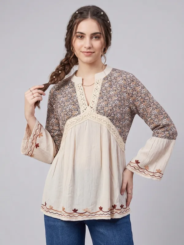 PERFECT_FOR_REGULAR_AND_PLUS_SIZE_WOMEN/GIRLS_TOP_BLACK_COLORED_V_NECK_crochet_lace_embroidered_bell_full_sleeves_top_FIT&_FLARED_TOP