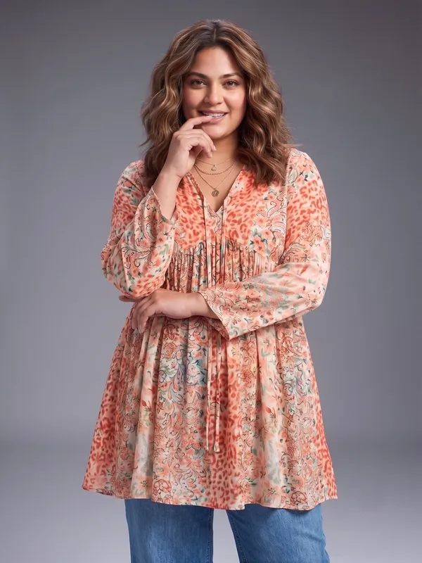 Plus_Size_RUST_Floral_Printed_Casual_Stylish_Longline_Top_For_Women