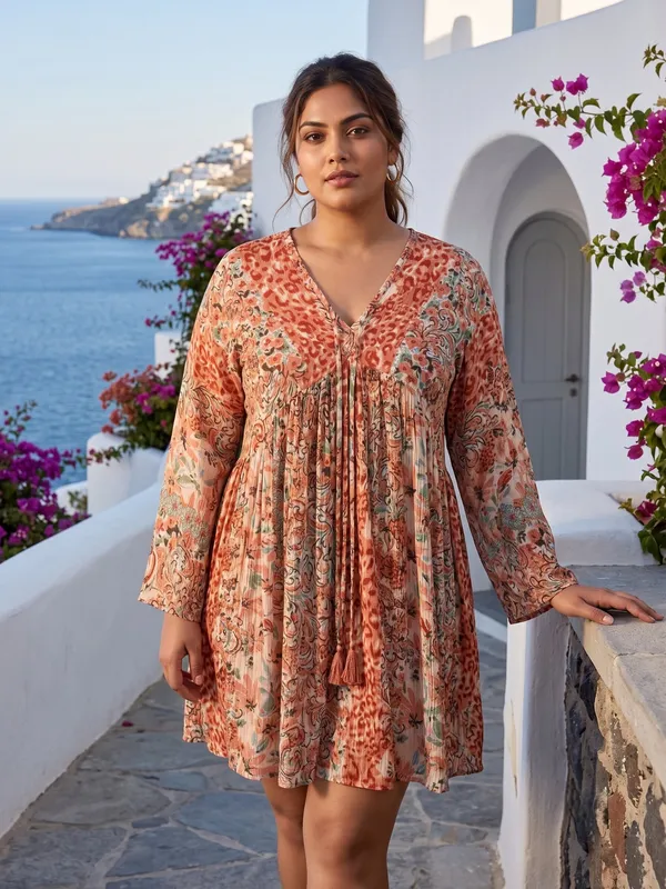 Plus_Size_RUST_Floral_Printed_Casual_Stylish_Longline_Top_For_Women