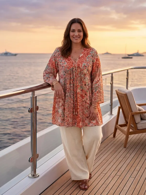 Plus_Size_RUST_Floral_Printed_Casual_Stylish_Longline_Top_For_Women