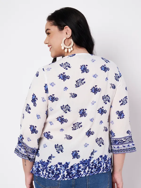 Plus_Size_Top,_V_neck_full_sleeves_placemnent_printed_short_kurti