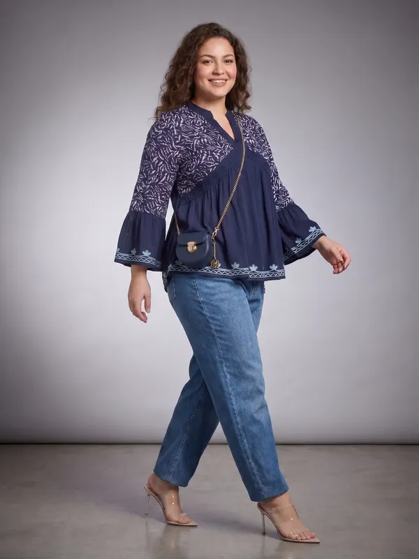 Plus_Size_V_Neck_Mandrain_Collor_Crochet_Lace_Embroidered_Bell_Full_Sleeves_Top