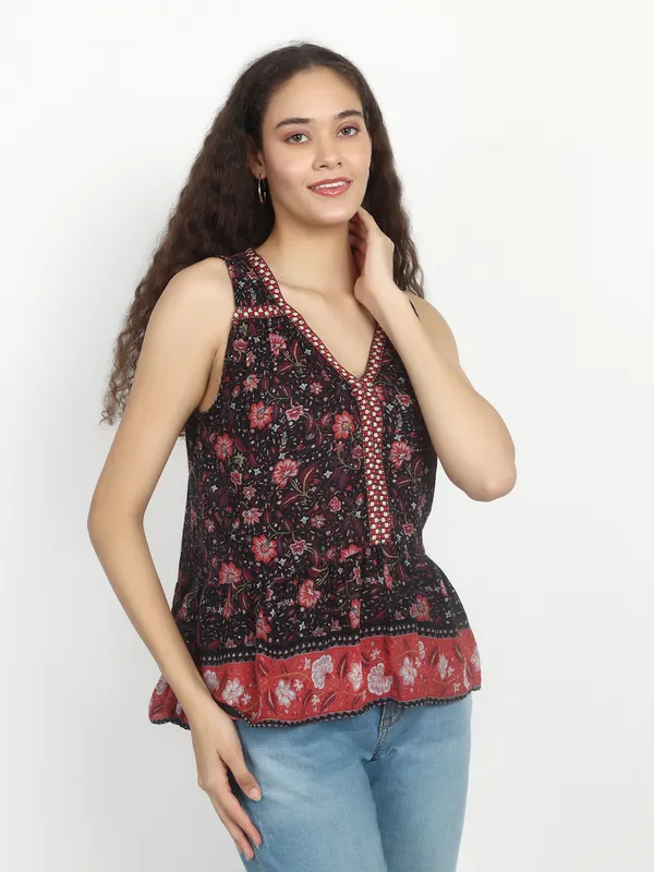 RED__Floral_Boho_Printed_Short_Kurta_Asymmetric_Summer_Fit_And_Flare_Casual_Stylish_Top_For_Women