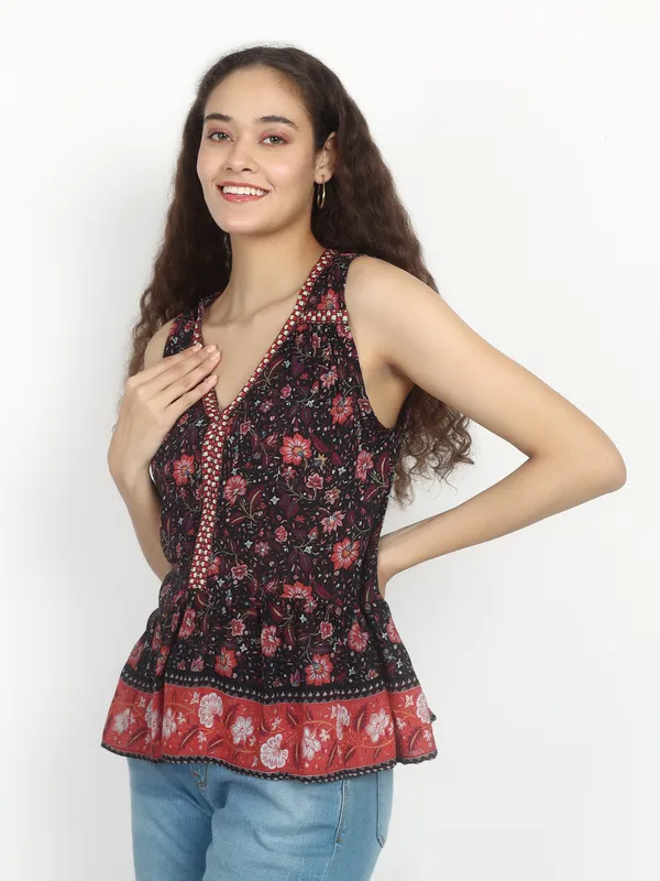 RED__Floral_Boho_Printed_Short_Kurta_Asymmetric_Summer_Fit_And_Flare_Casual_Stylish_Top_For_Women