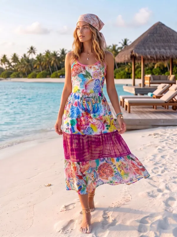 Tiered_adjustable_strap_mix_and_match_round_neck_,_belt_at_waist,_lace_and_at_neck_processed__hand_Tye_dye_washed_long_dress,beach_resort_wear