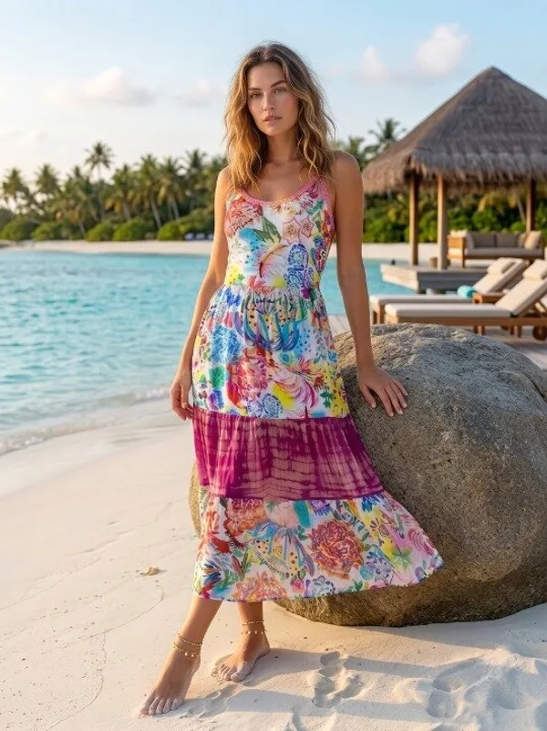 Tiered_adjustable_strap_mix_and_match_round_neck_,_belt_at_waist,_lace_and_at_neck_processed__hand_Tye_dye_washed_long_dress,beach_resort_wear