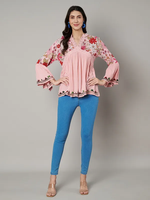V_NECK_mandrain_collor_crochet_lace_embroidered_bell_full_sleeves_top_