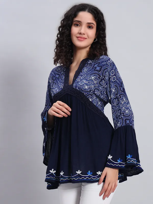 V_NECK_mandrain_collor_crochet_lace_embroidered_bell_full_sleeves_top