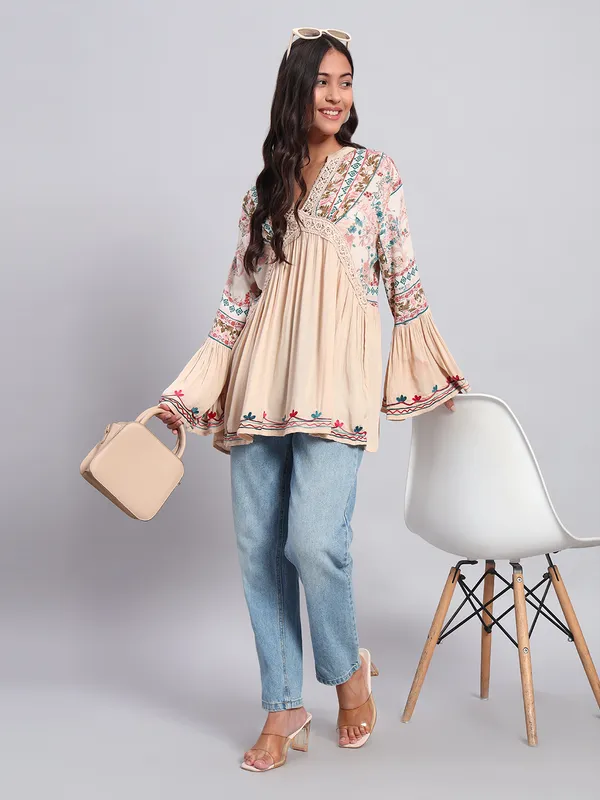 V_NECK_mandrain_collor_crochet_lace_embroidered_bell_full_sleeves_top_