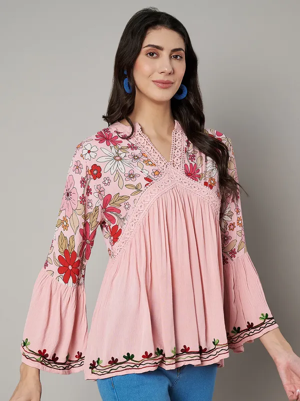 V_NECK_mandrain_collor_crochet_lace_embroidered_bell_full_sleeves_top_