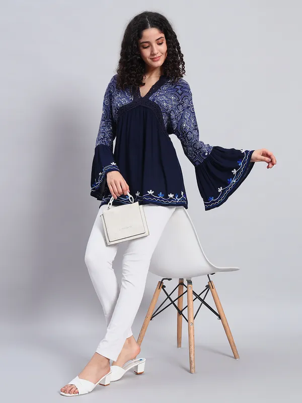 V_NECK_mandrain_collor_crochet_lace_embroidered_bell_full_sleeves_top