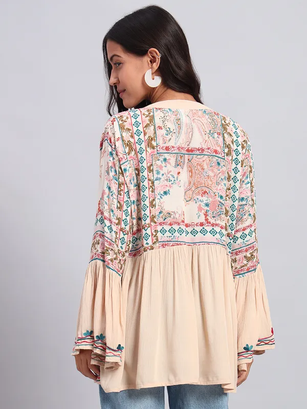 V_NECK_mandrain_collor_crochet_lace_embroidered_bell_full_sleeves_top_