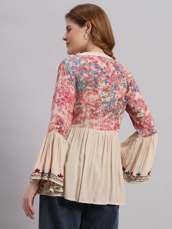 V_NECK_mandrain_collor_crochet_lace_embroidered_bell_full_sleeves_top_