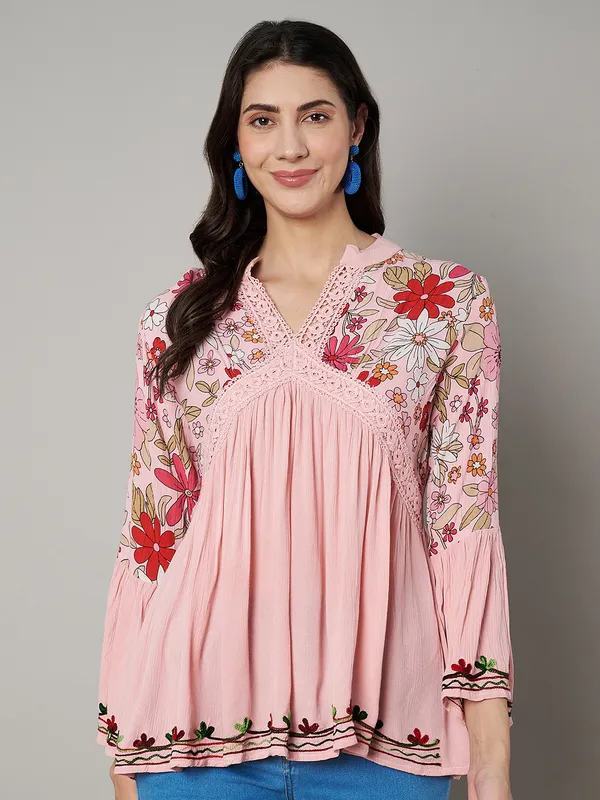 V_NECK_mandrain_collor_crochet_lace_embroidered_bell_full_sleeves_top_