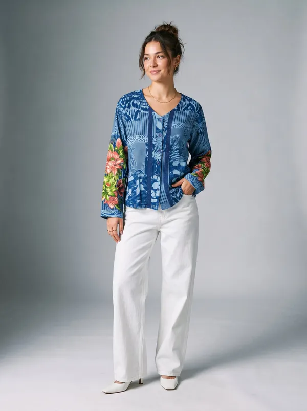 full_sleeves_v_neck,_front_button_open_,lace_in_front_,placement_printed_shirt