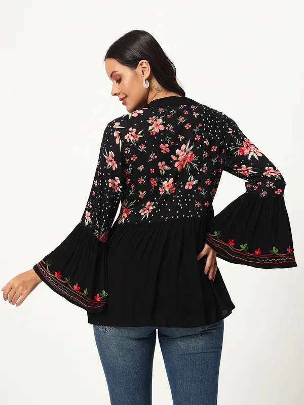 BLACK__V_NECK_CROCHET_LACE_EMBRIODERED_BELL_SLEEVES__FIT&_FLARE_TOP_FOR_PLUS_SIZE_AND_REGULAR_SIZE_WOMEN