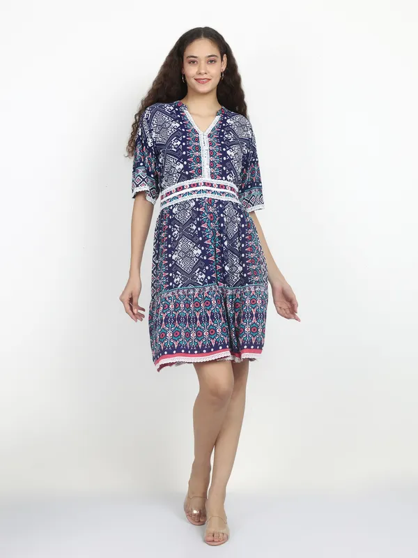 half_sleeves_V_neck_,_half_front_button,_lace_work,_ethnic_motif_printed_dress_kurti