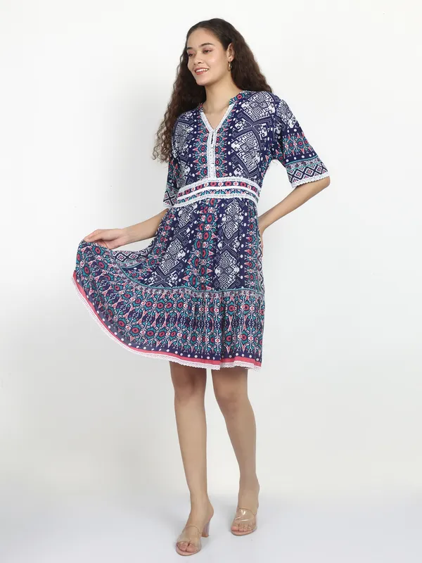 half_sleeves_V_neck_,_half_front_button,_lace_work,_ethnic_motif_printed_dress_kurti