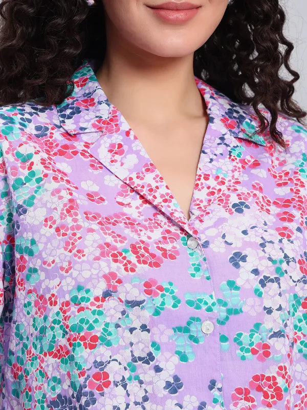 Half_Sleeves_,Collor_Front_Open_Printed_Purple_Top