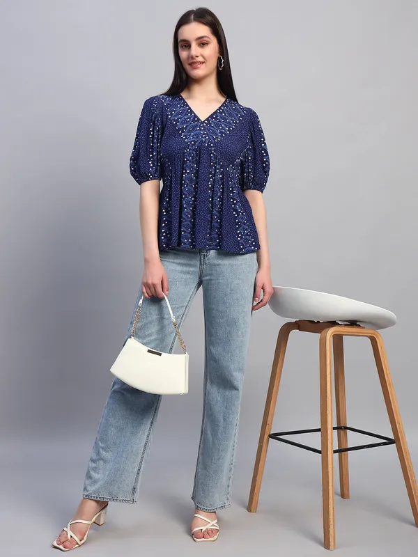 half_sleeves_v_neck_BLUE_printed_peplum_top