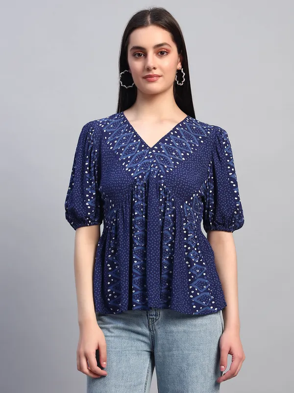 half_sleeves_v_neck_BLUE_printed_peplum_top