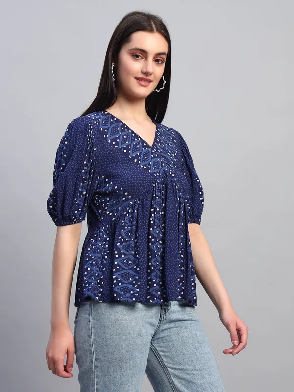 half_sleeves_v_neck_BLUE_printed_peplum_top