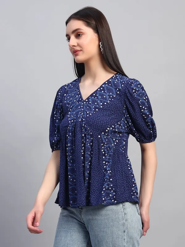 half_sleeves_v_neck_BLUE_printed_peplum_top