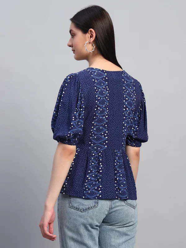 half_sleeves_v_neck_BLUE_printed_peplum_top