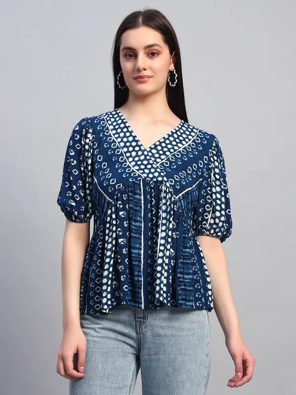 half_sleeves_v_neck_BLUE_printed_peplum_top