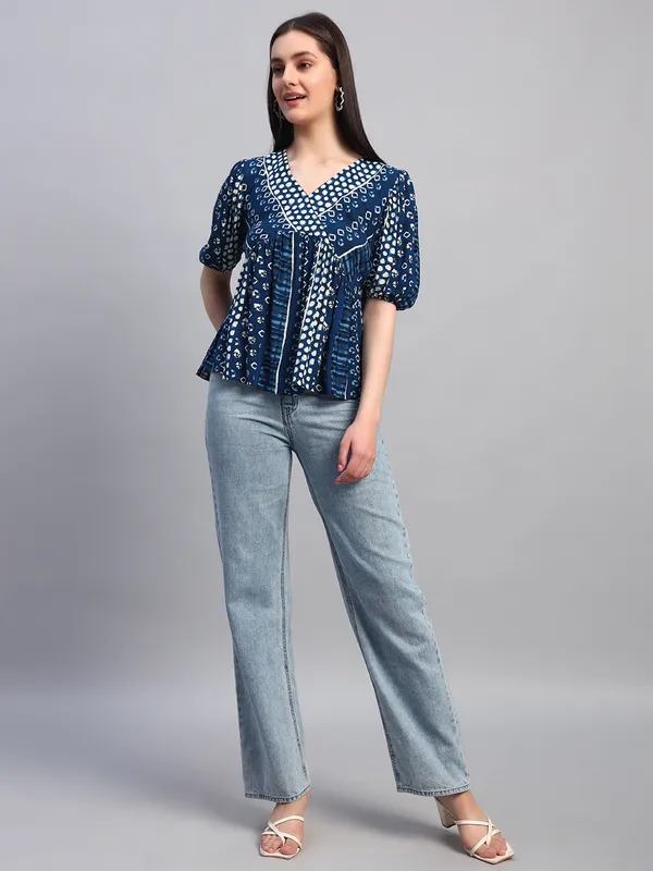 half_sleeves_v_neck_BLUE_printed_peplum_top
