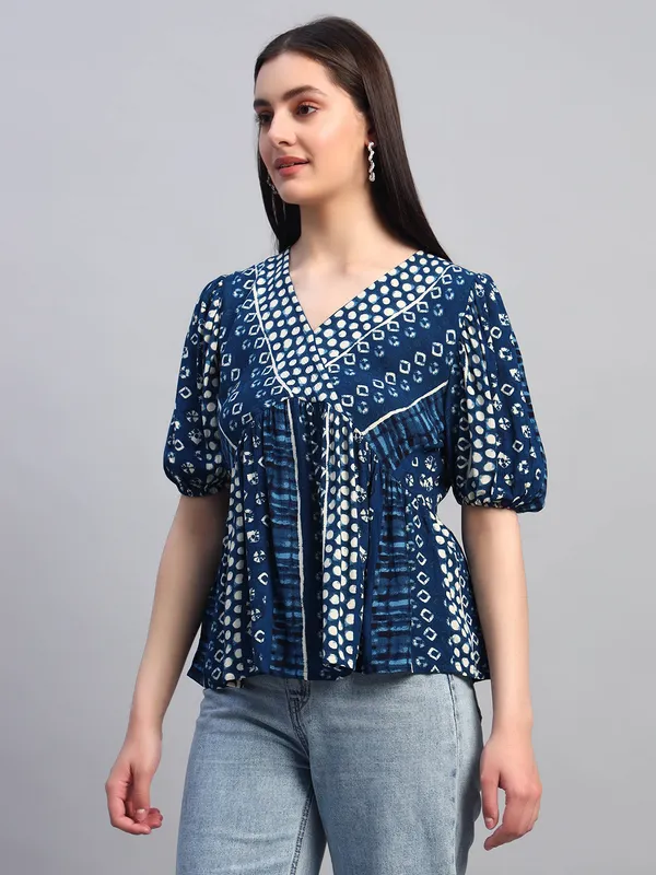 half_sleeves_v_neck_BLUE_printed_peplum_top