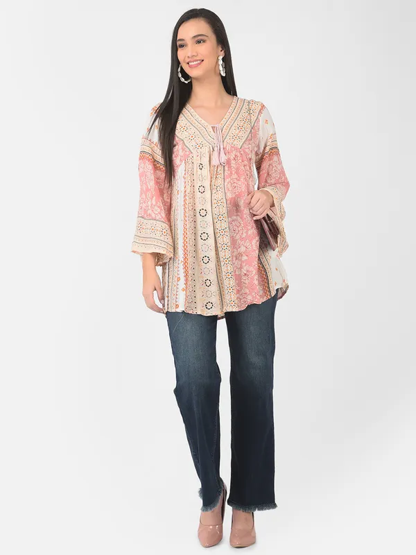 Pink_Floral_Printed__Casual_Stylish_Longline_Top_For_Women_Short_Kurta