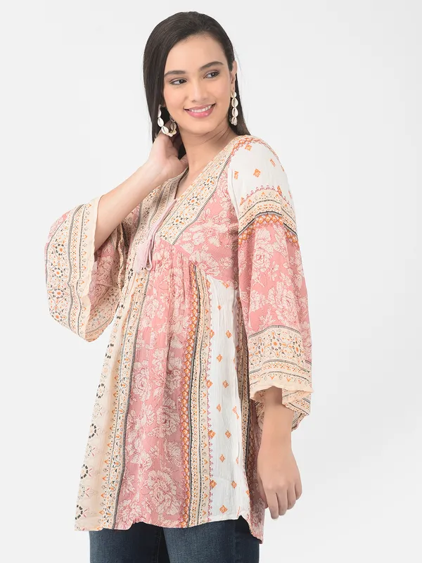 Pink_Floral_Printed__Casual_Stylish_Longline_Top_For_Women_Short_Kurta