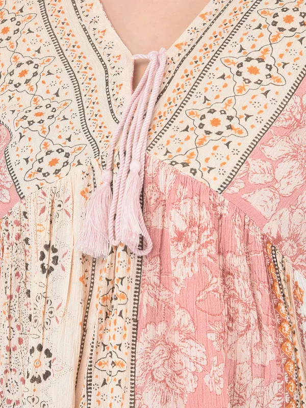 Pink_Floral_Printed__Casual_Stylish_Longline_Top_For_Women_Short_Kurta