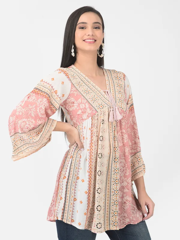 Pink_Floral_Printed__Casual_Stylish_Longline_Top_For_Women_Short_Kurta