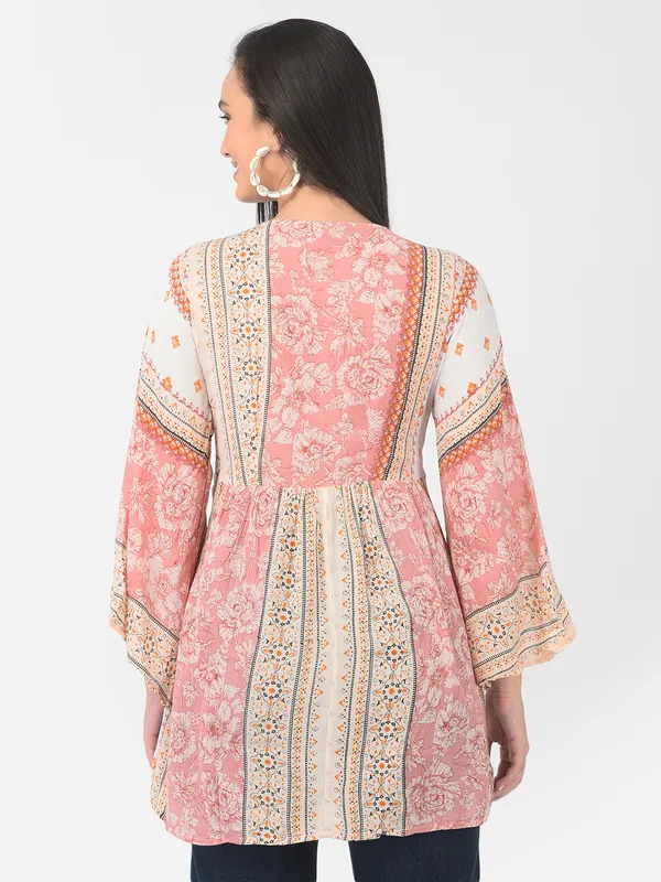 Pink_Floral_Printed__Casual_Stylish_Longline_Top_For_Women_Short_Kurta