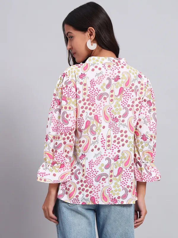 mix_n_match_mandrain_collor,_v_neck_,elastic_at_sleeves,_3/4_sleeves_cotton_paisley_printed_top