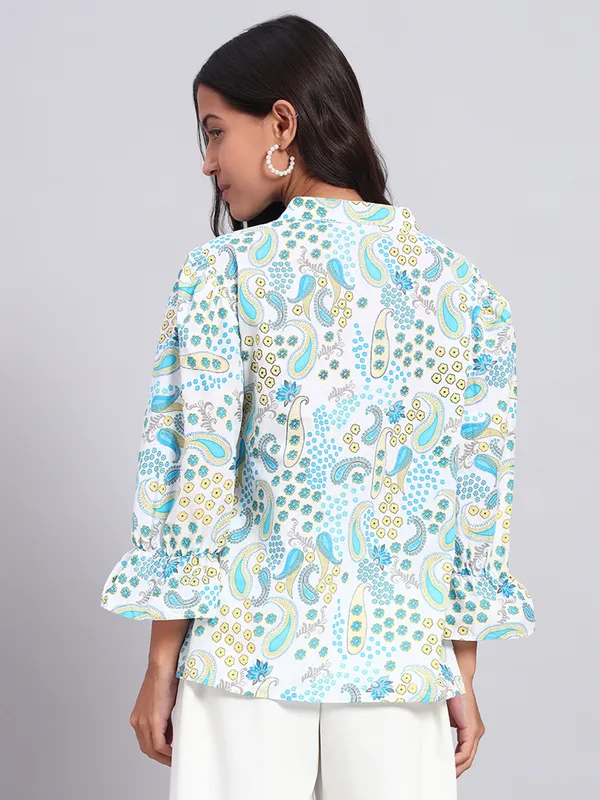 mix_n_match_mandrain_collor,_v_neck_,elastic_at_sleeves,_3/4_sleeves_cotton_paisley_printed_top