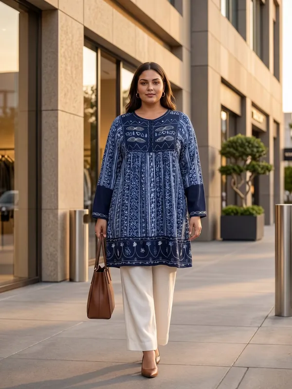 round_neck_,printed_full_sleeves,_half_front_open_buttons_Embroidered_short_tunic_kurti