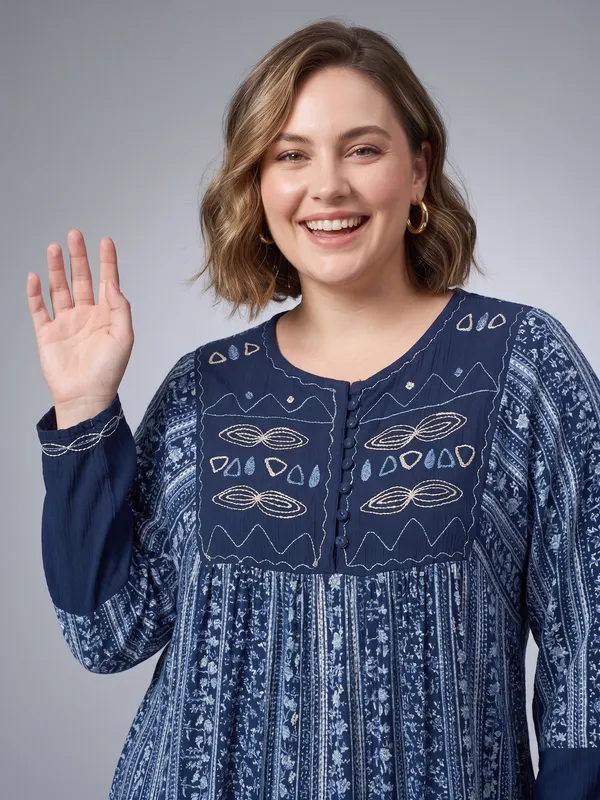 round_neck_,printed_full_sleeves,_half_front_open_buttons_Embroidered_short_tunic_kurti