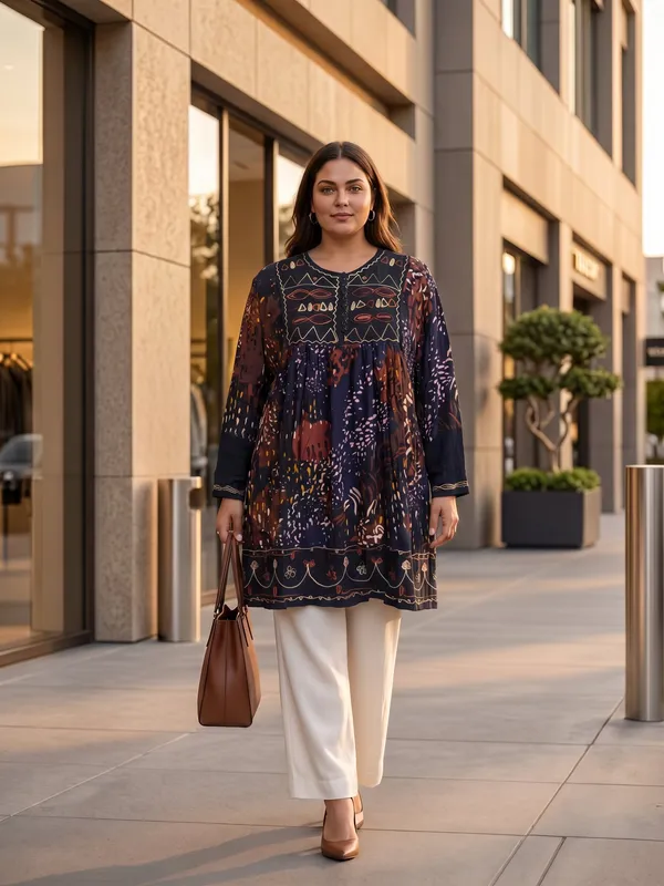 round_neck_,printed_full_sleeves,_half_front_open_buttons_Embroidered_short_tunic_kurti